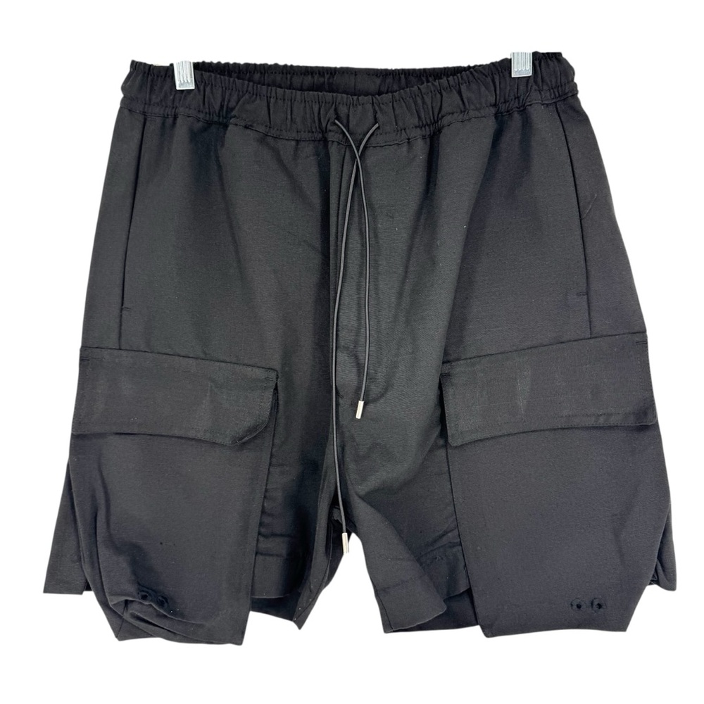 NWT MNML Drawstring Cargo Shorts Mens Black Geo Canvas Size XS Streetwear Grunge
